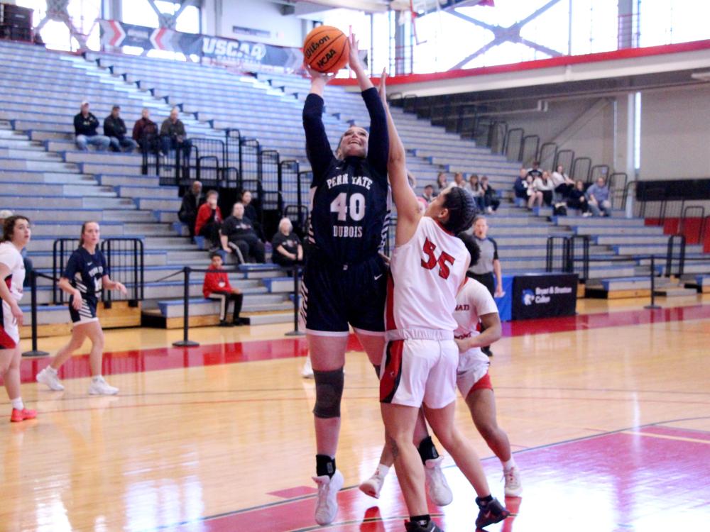 Penn State DuBois sophomore forward Natalie Bowser attempts a shot from the lane during a game in the USCAA national championship tournament in Buffalo, NY.
