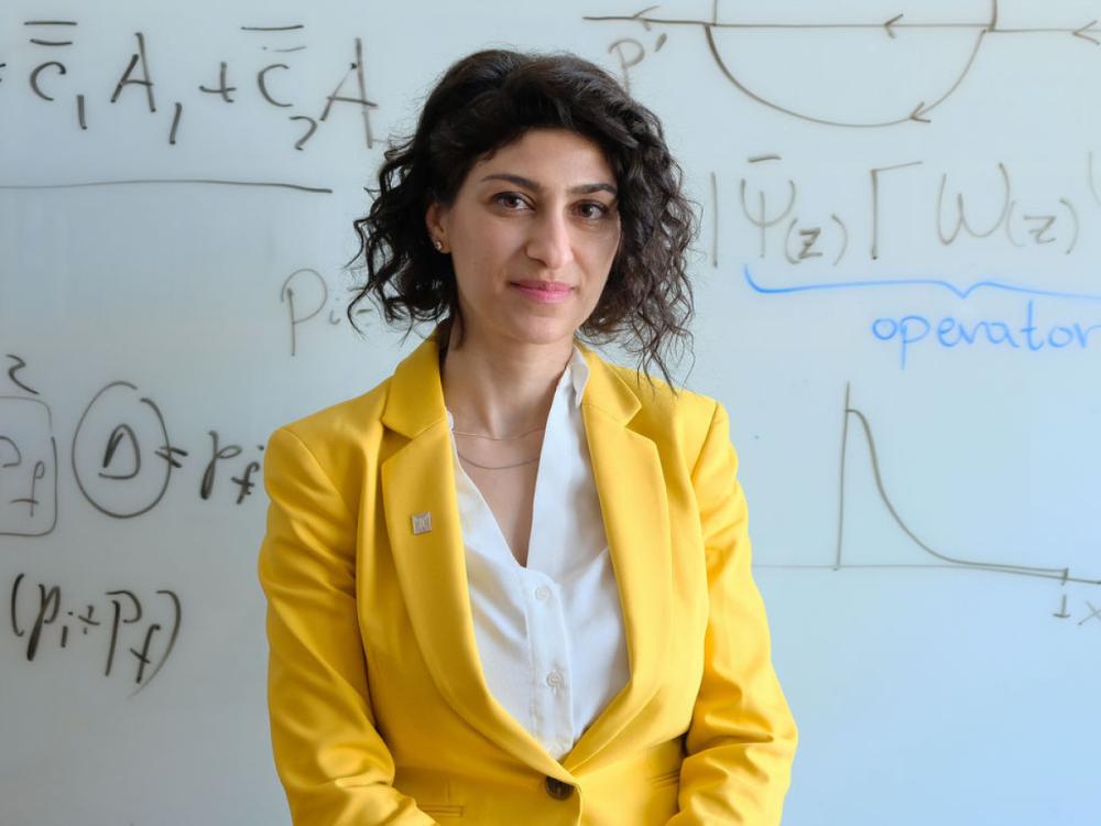 Martha Constantinou in front of equations