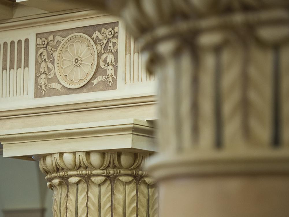 A feature of the exterior of Old Main at Penn State University Park.