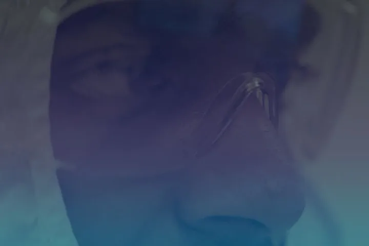 Researcher with goggles on