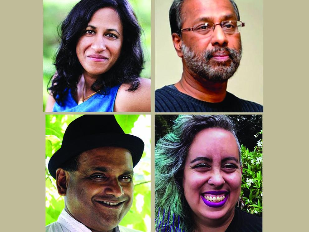 Photo of four authors participaing in Writing in Displacement event occuring at Penn State on April 4, 2025
